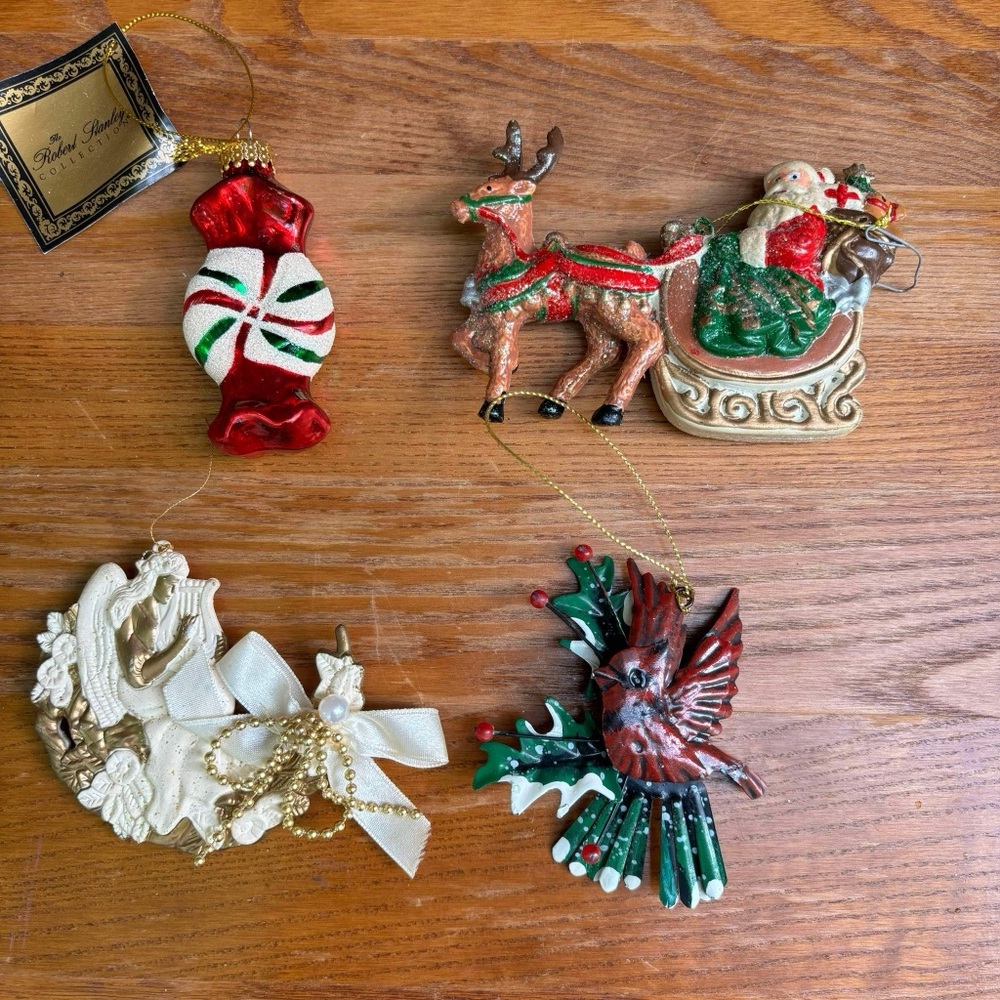 Vintage Christmas ornaments bundle metallic cardinal Glass candy plus 2 Set of 4